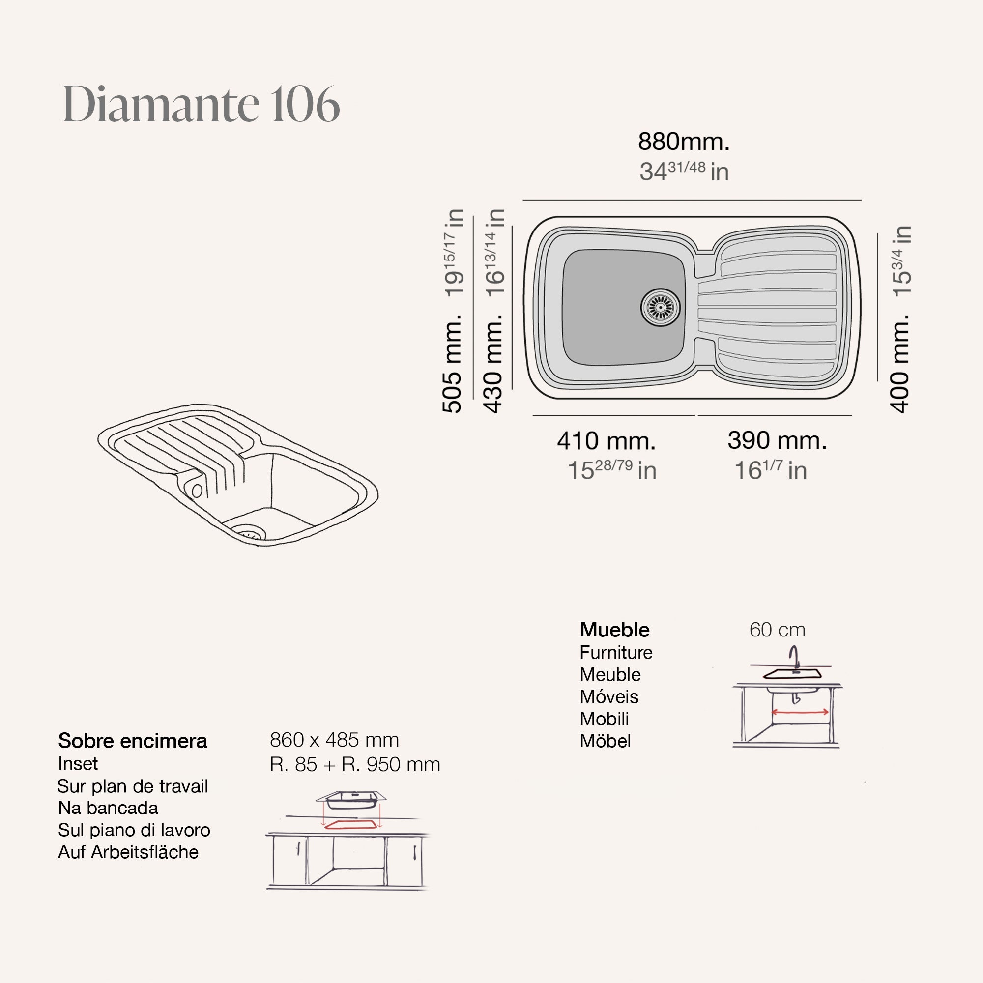 Diamante Granito Arena Égout. Gauche♡