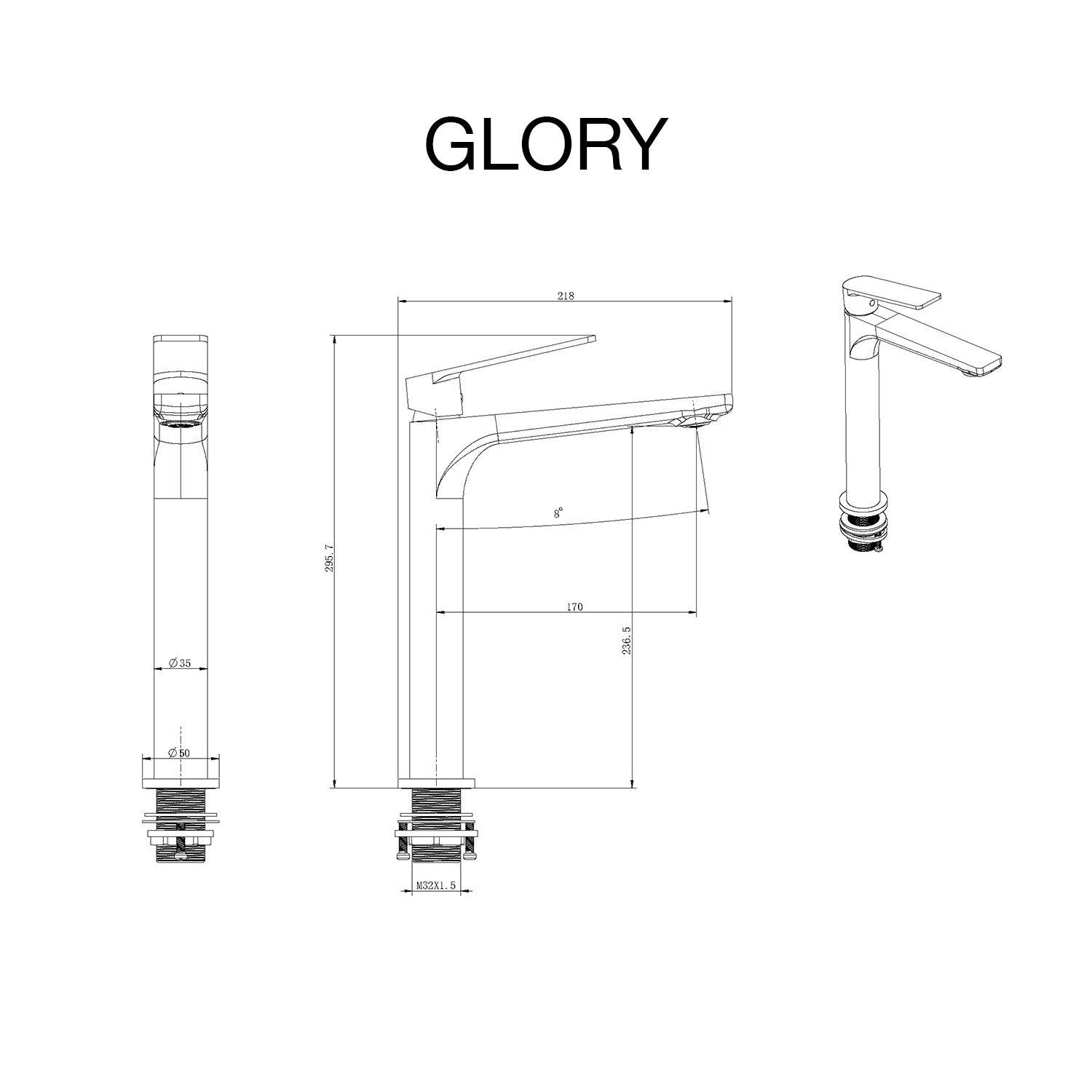 Grifo de lavabo Glory caño alto